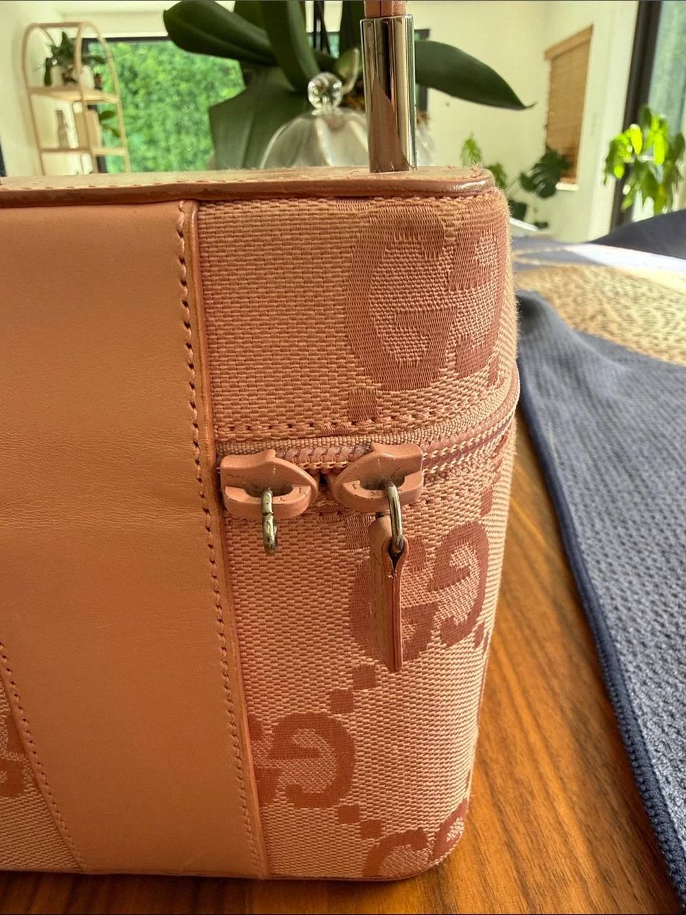 Vintage Gucci Pink GG Canvas Vanity Case with Top Handle